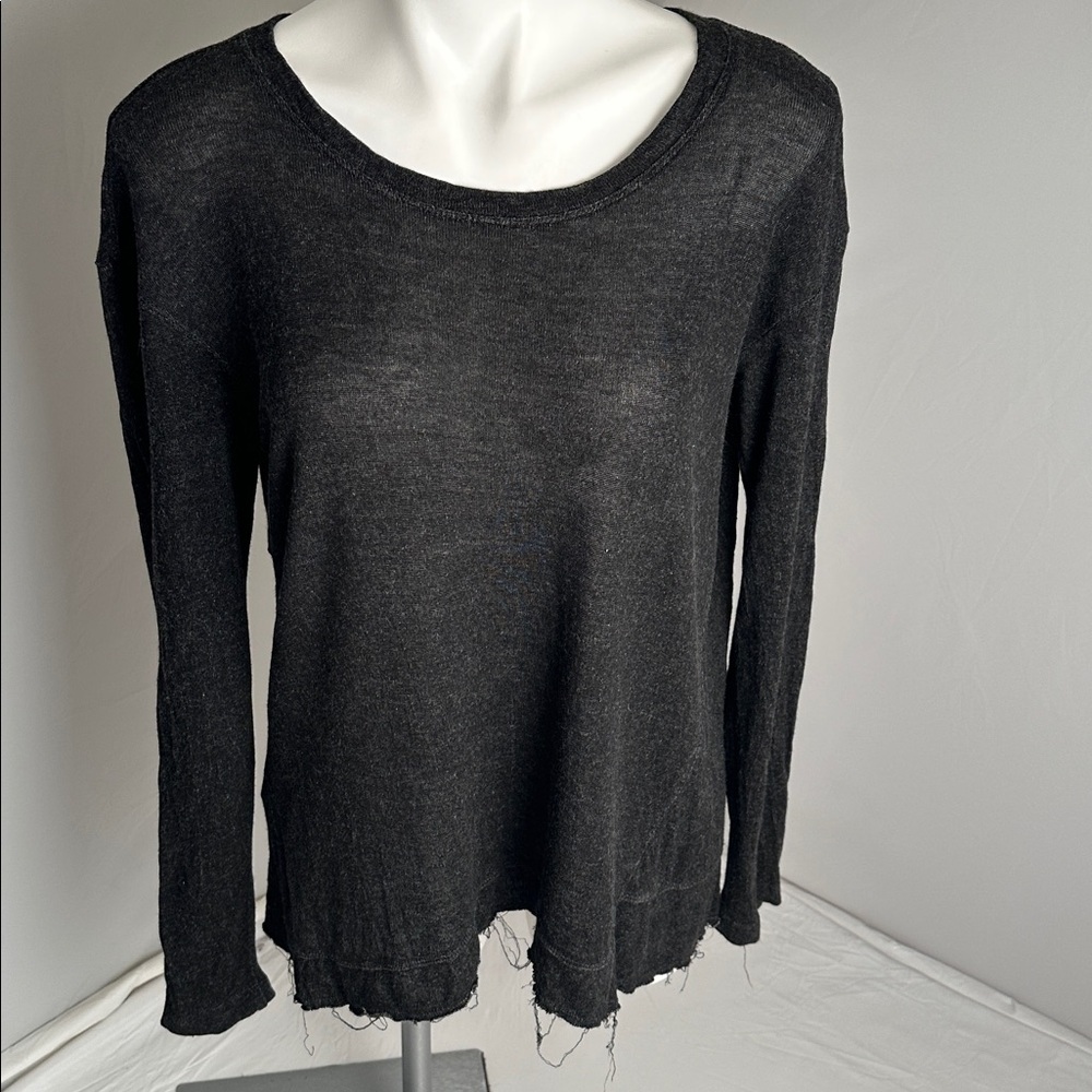 Wilt black heather lightweight raw hem long sleeve top